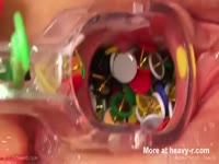 Pretty coed gets her shaved snatch licked by girlfriend before taking pushpin insertion